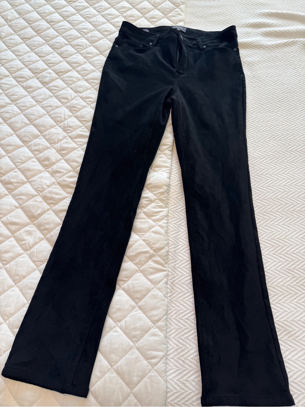 NYDJ Black Straight-Leg Pants with Subtle Flare velvet feel